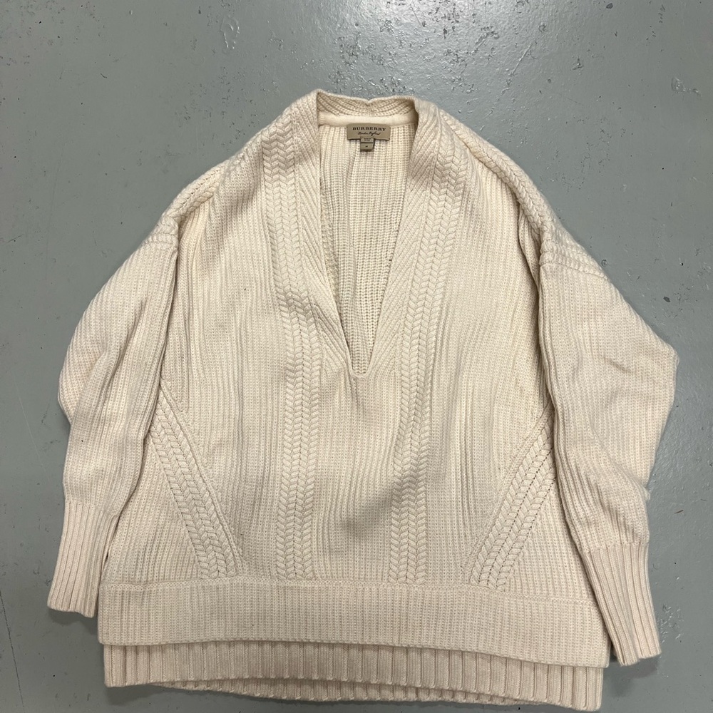 Burberry Cream V-Neck Sweater